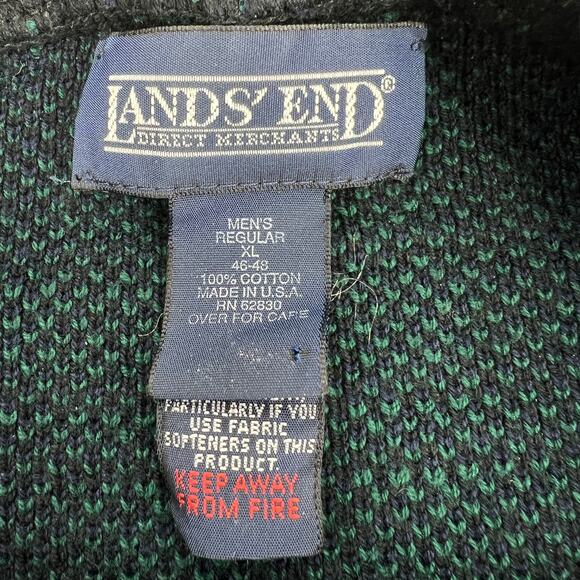 Vintage Lands End Mens Plaid Crewneck Cotton Knit Sweater Navy Green Size  XL - Picture 5 of 7